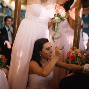 Bill Levkoff strapless blush bridesmaid dress